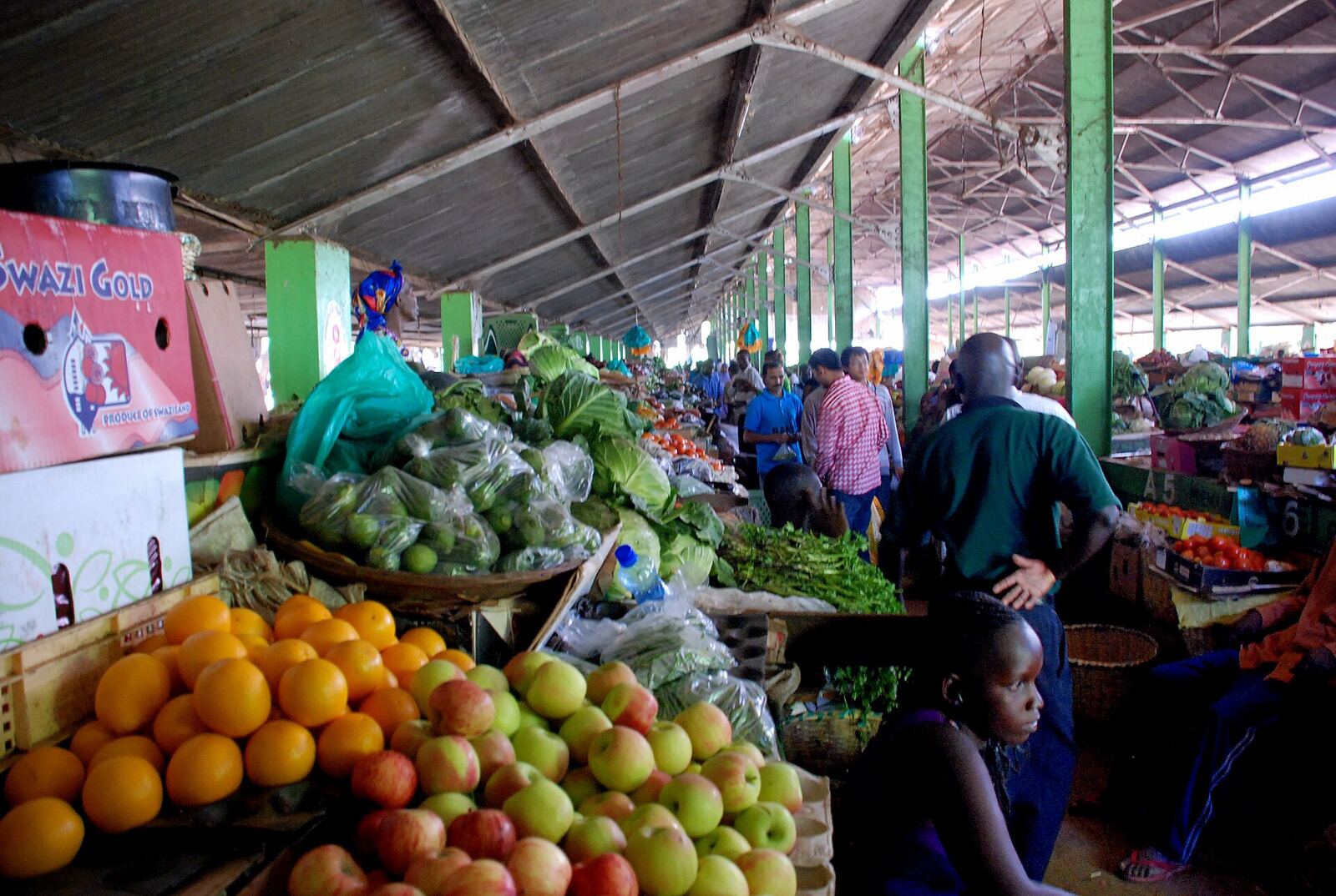 Fruit and vegetable stalls in the covered market in Kisumu