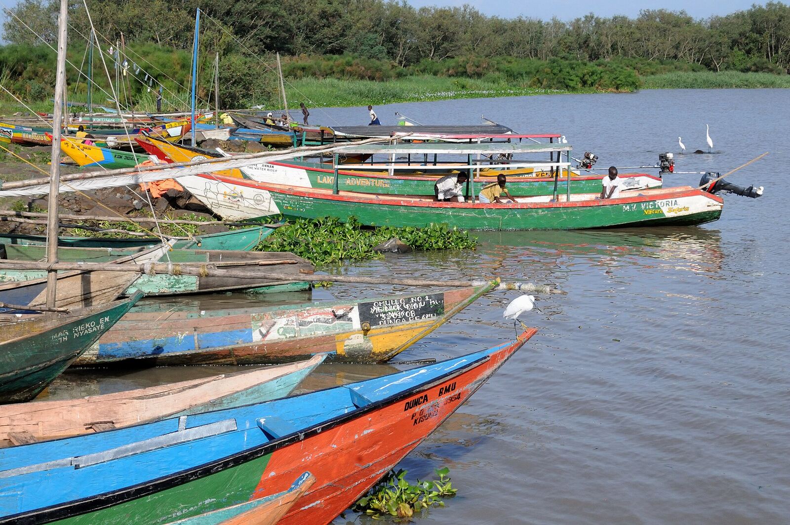 Painted fishing boats at a landing site on Lake Victoria, Kisumu
