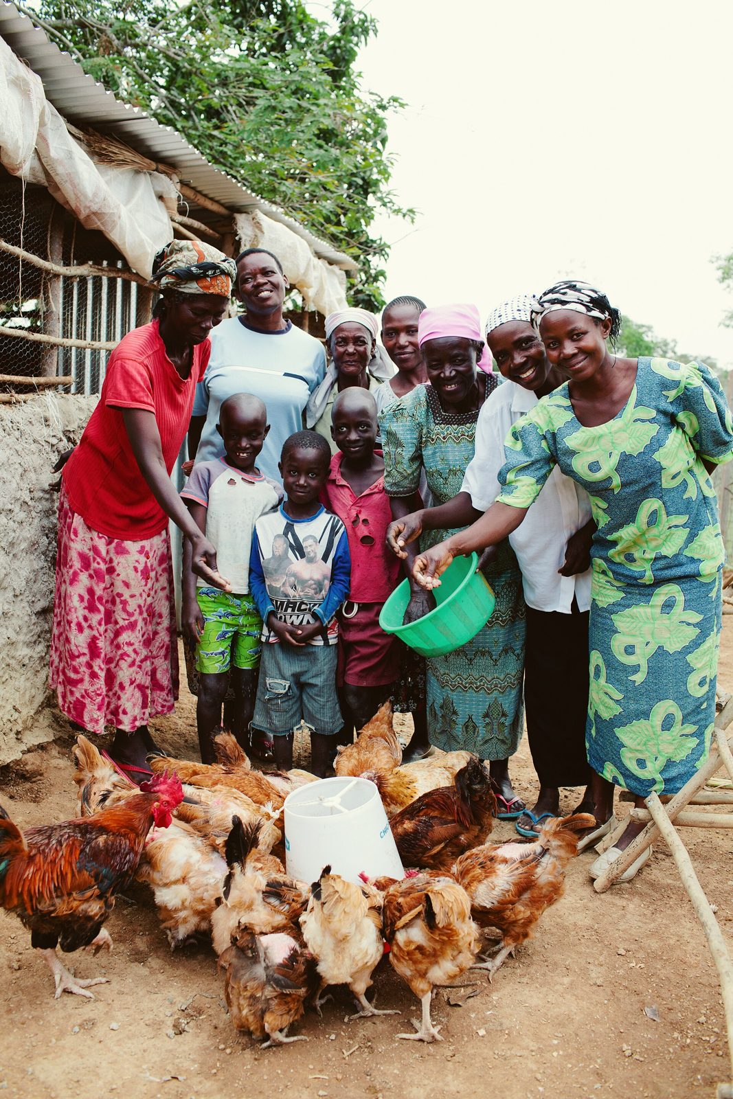 A women's self-help group with the chickens they raise together